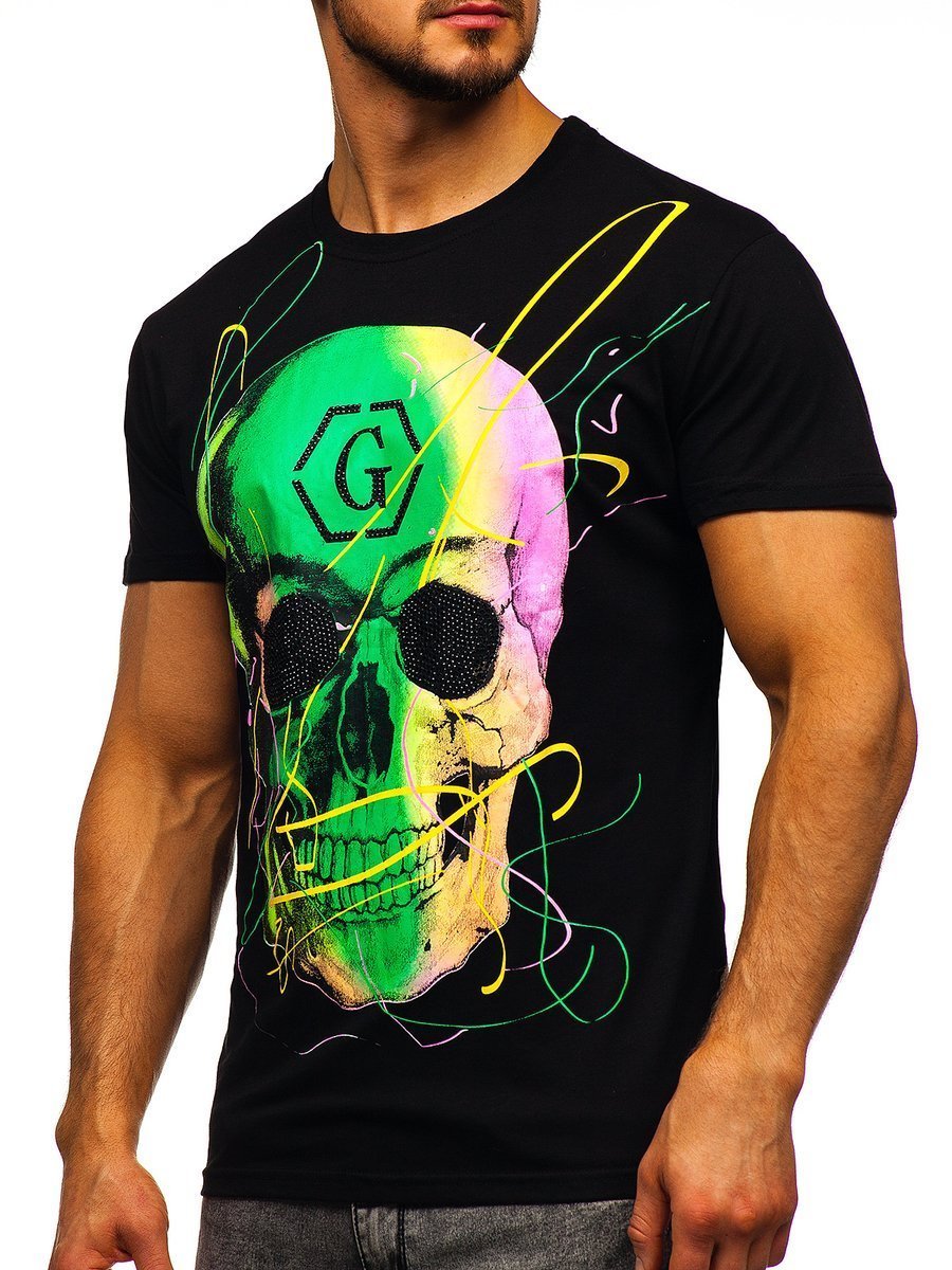 

Чорна чоловіча футболка з принтом Bolf KS2107