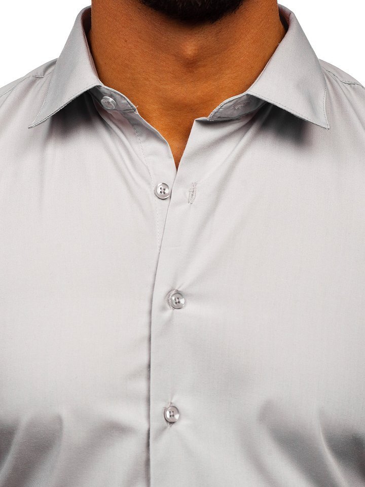 

Сорочка чоловіча елегантна з довгим рукавом світло-сіра Bolf 0001