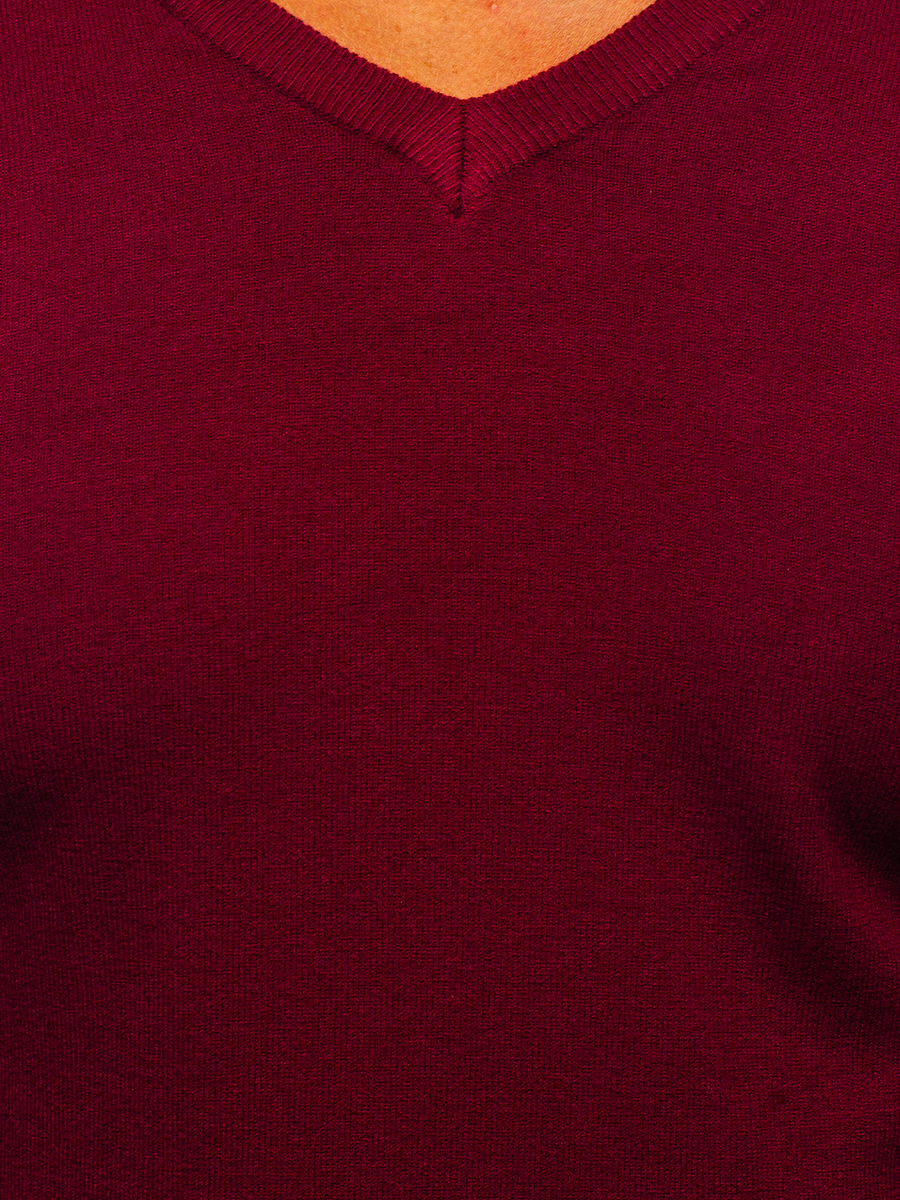 

Бордовий чоловічий светр з V-подібним вирізом Bolf YY03