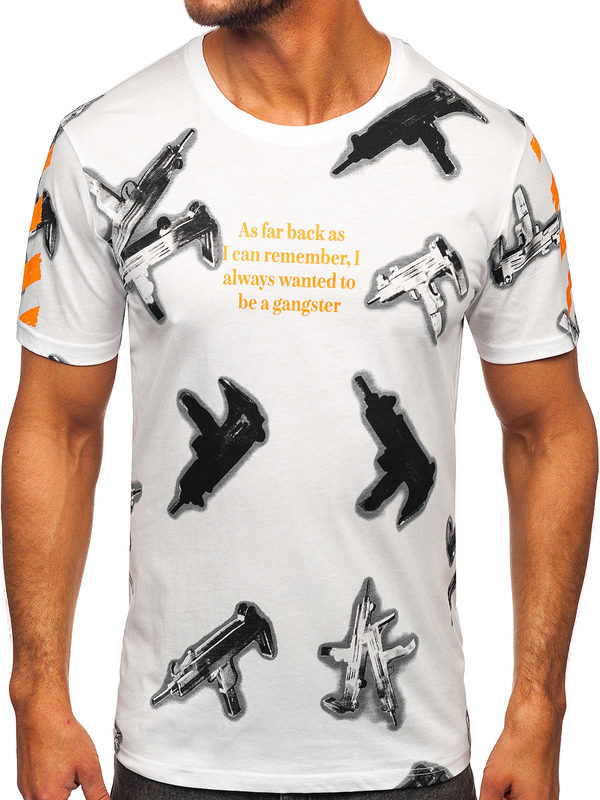 Біла бавовняна чоловіча футболка з принтом Bolf MPO3471