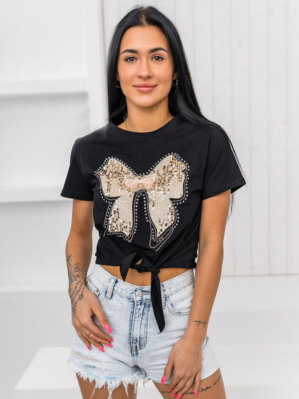 Чорна жіноча футболка з аплікацією Bolf 96T612