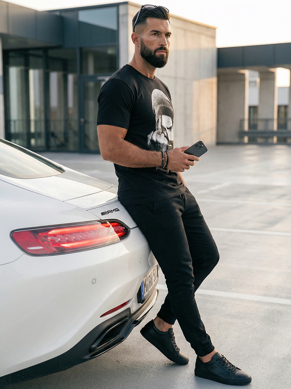 Чорна чоловіча футболка з принтом Bolf 142175A