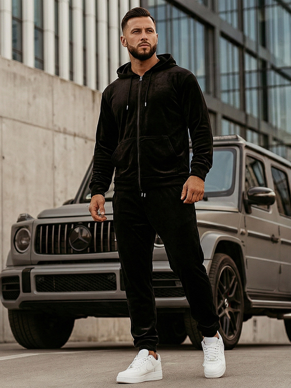 Чорний велюровий чоловічий спортивний костюм з капюшоном Bolf 8C1538A1