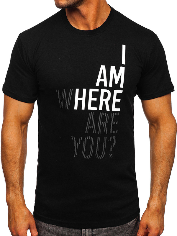 Чорна чоловіча бавовняна футболка з принтом Bolf 0404T