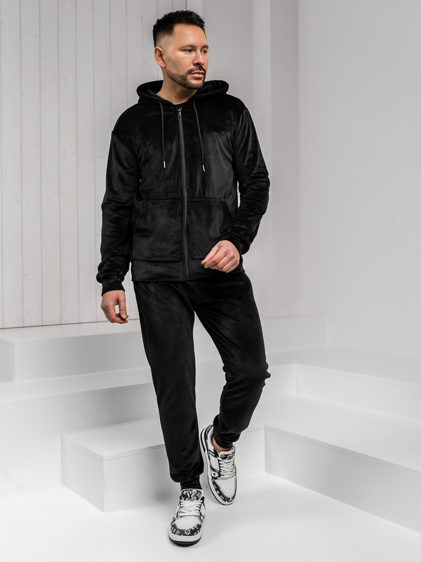 Чорний велюровий чоловічий спортивний костюм з капюшоном Bolf 8C1538A1