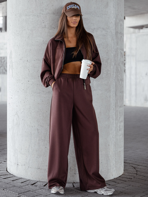 Жіночий двочастинний спортивний комплект на блискавці шоколадний Bolf 821109