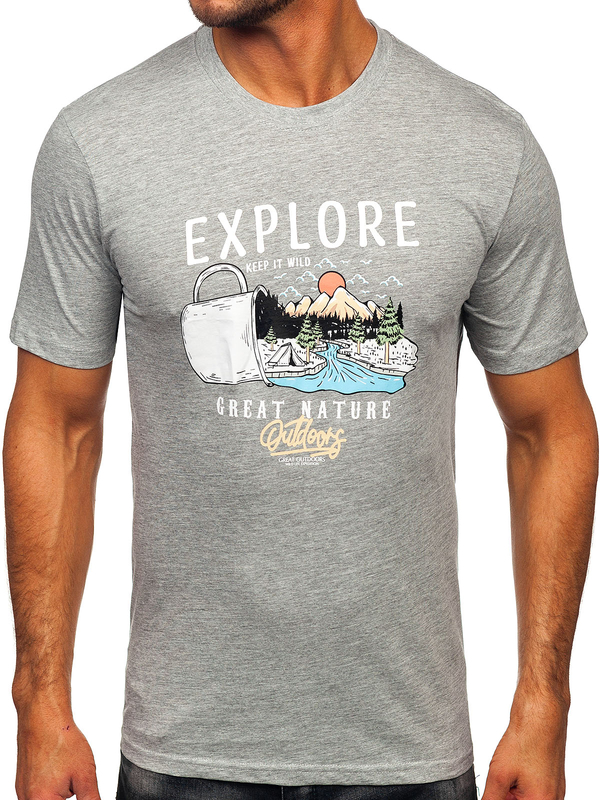 Чоловіча сіра бавовняна футболка з принтом Bolf MPO3485