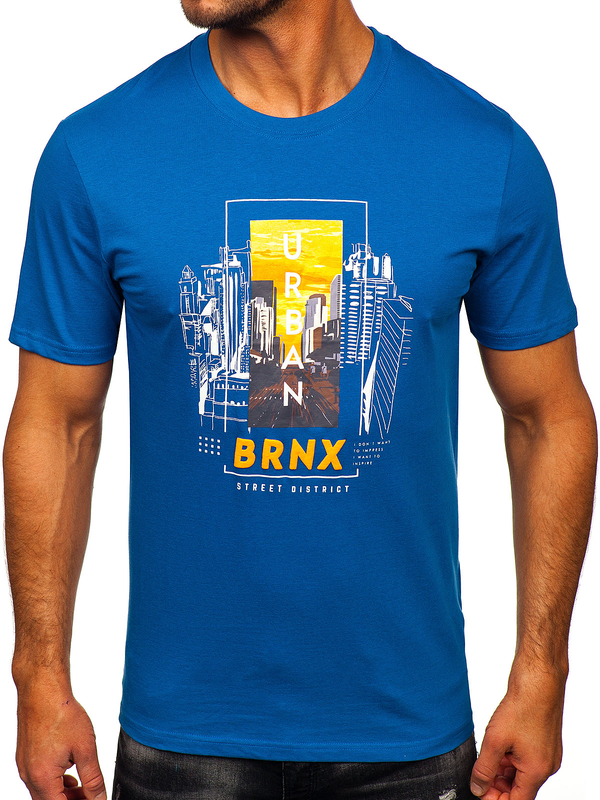 Синя бавовняна чоловіча футболка з принтом Bolf MPO3452