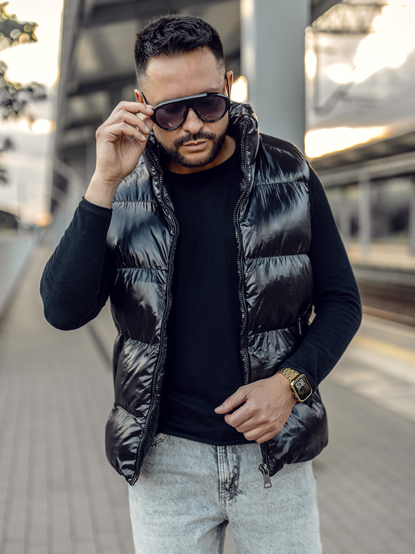 Чорний утеплений чоловічий стьобаний жилет Bolf 9968