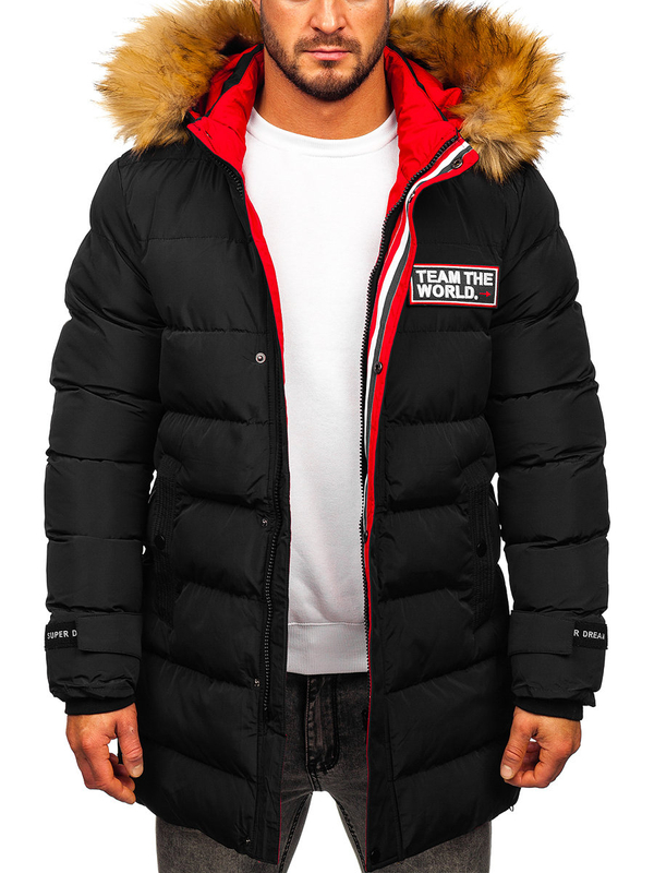 Чорна довга стьобана куртка чоловіча зимова Bolf 6477