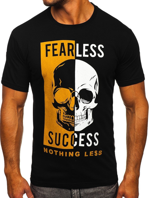 Чорна чоловіча футболка з принтом Bolf 142173