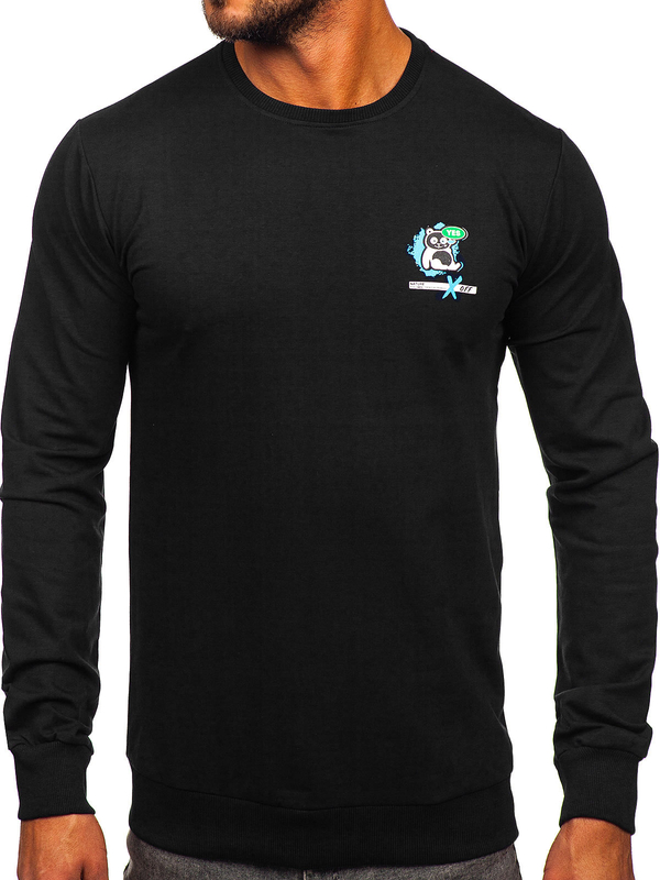 Чорна чоловіча толстовка без капюшона з принтом Bolf 8744