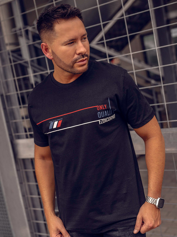 Чорна чоловіча бавовняна футболка з принтом Bolf 14772A