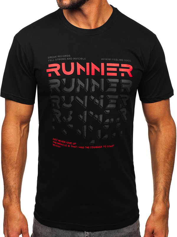 Чорна чоловіча футболка з принтом Bolf 14336