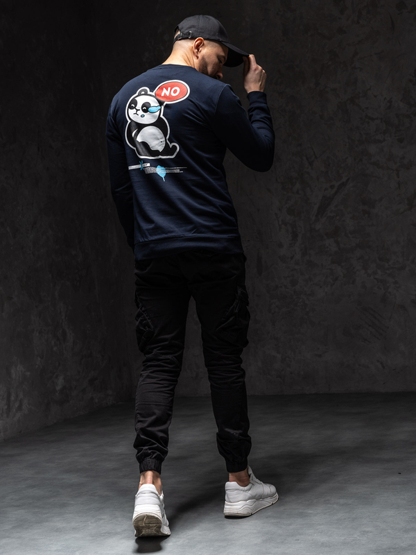 Темно-сина чоловіча толстовка без капюшона з принтом Bolf 8744A1