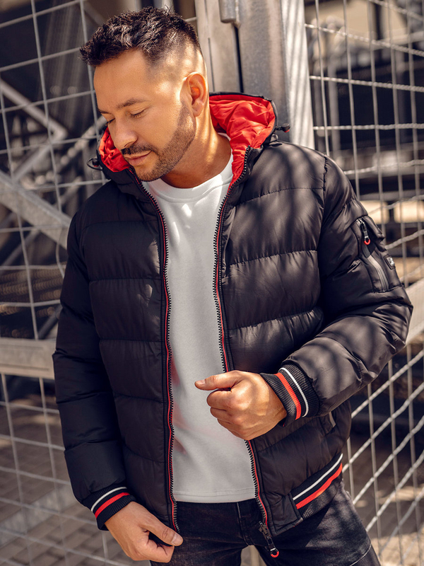 Чорно-червона чоловіча двостороння стьобана зимова куртка Bolf 7410A