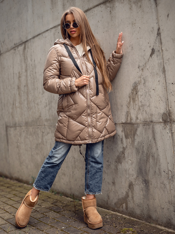 Кемел довга стьобана куртка жіноче зимове пальто з капюшоном Bolf 5M3189