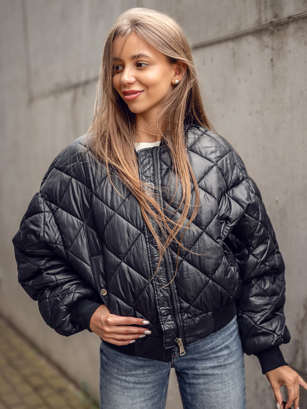 Чорна жіноча стьобана куртка-бомбер Bolf J9089