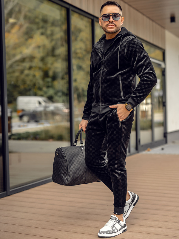 Чорний оксамитовий чоловічий спортивний костюм Bolf 3B115