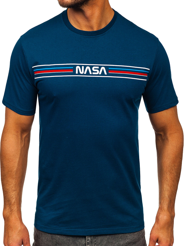 Темно-синя бавовняна чоловіча футболка з принтом Bolf 5052