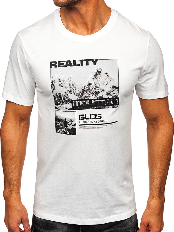 Біла бавовняна чоловіча футболка з принтом Bolf MPO3461