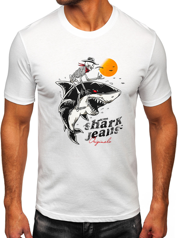 Біла бавовняна чоловіча футболка з принтом Bolf MPO3502