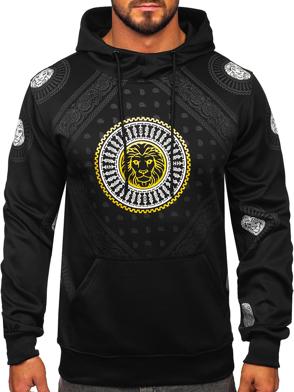 Чорна чоловіча толстовка кенгуру з принтом Bolf 8B990