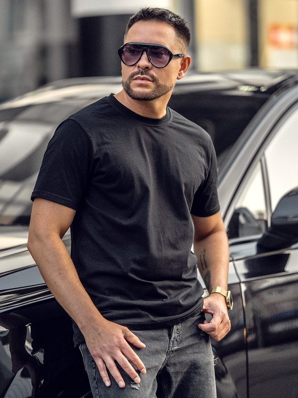 Чорна бавовняна чоловіча футболка без принта Bolf 14291A