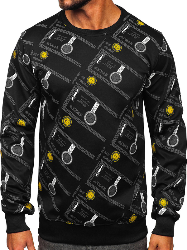 Чорна чоловіча толстовка без капюшона з принтом Bolf 8B1110