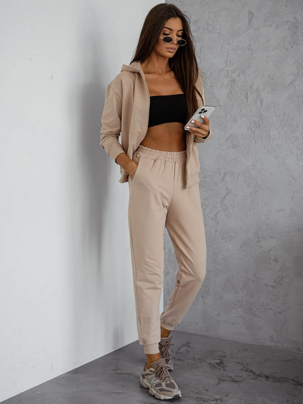 Жіночий двочастинний спортивний комплект з капюшоном бежевий Bolf 821110