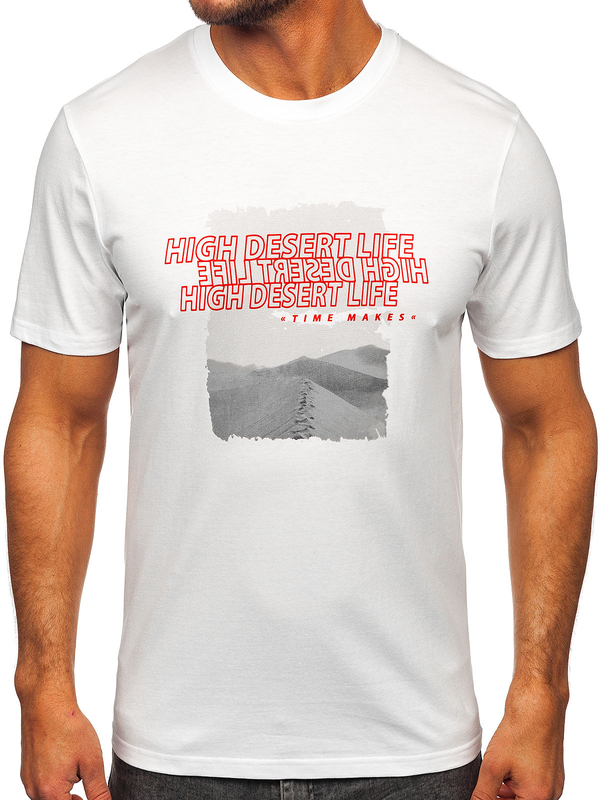 Біла бавовняна чоловіча футболка з принтом Bolf MPO3465