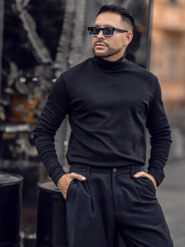 Чорна базова чоловіча бавовняна водолазка Bolf 535