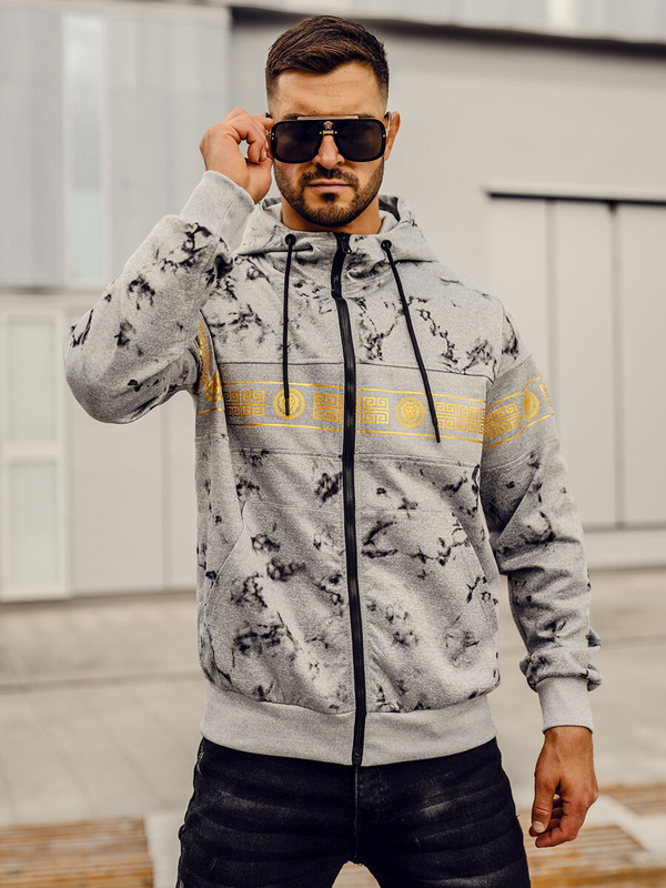 Сіра чоловіча толстовка на блискавці з капюшоном Bolf 27B8125