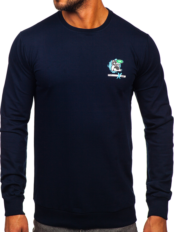 Темно-синя чоловіча толстовка без капюшона з принтом Bolf 8744