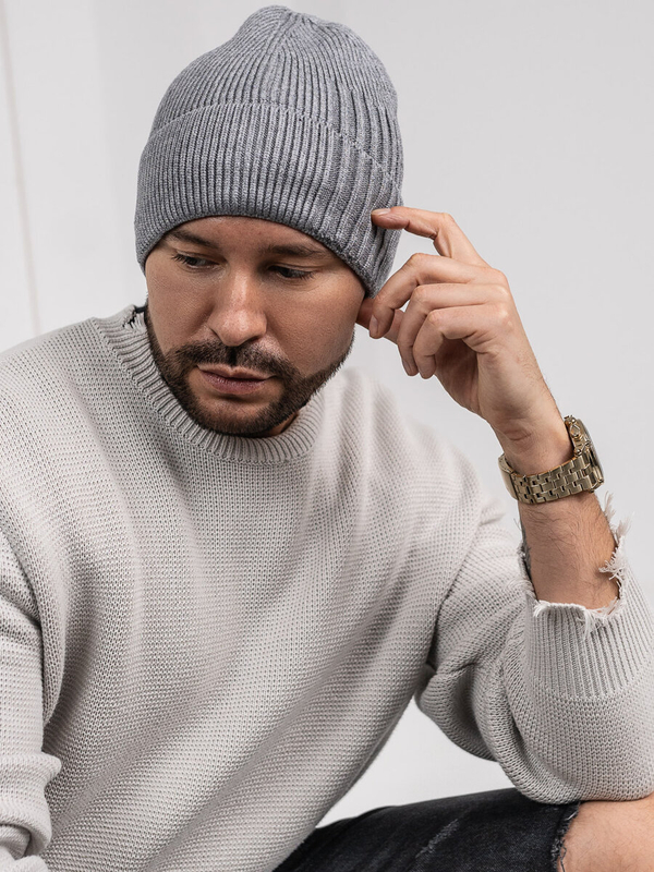 Сіра утеплена чоловіча зимова шапка Bolf 387045