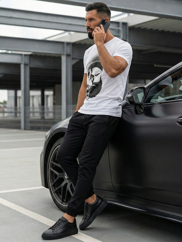 Біла чоловіча футболка з принтом Bolf 142175A