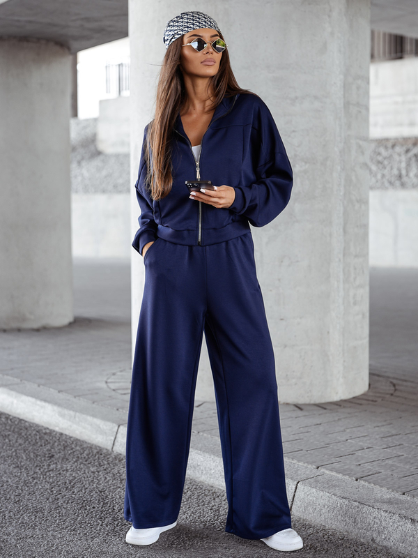 Жіночий двочастинний спортивний комплект на блискавці темно-синій Bolf 821109