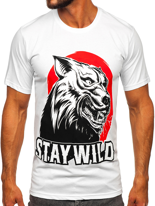 Біла бавовняна чоловіча футболка з принтом Bolf 143021