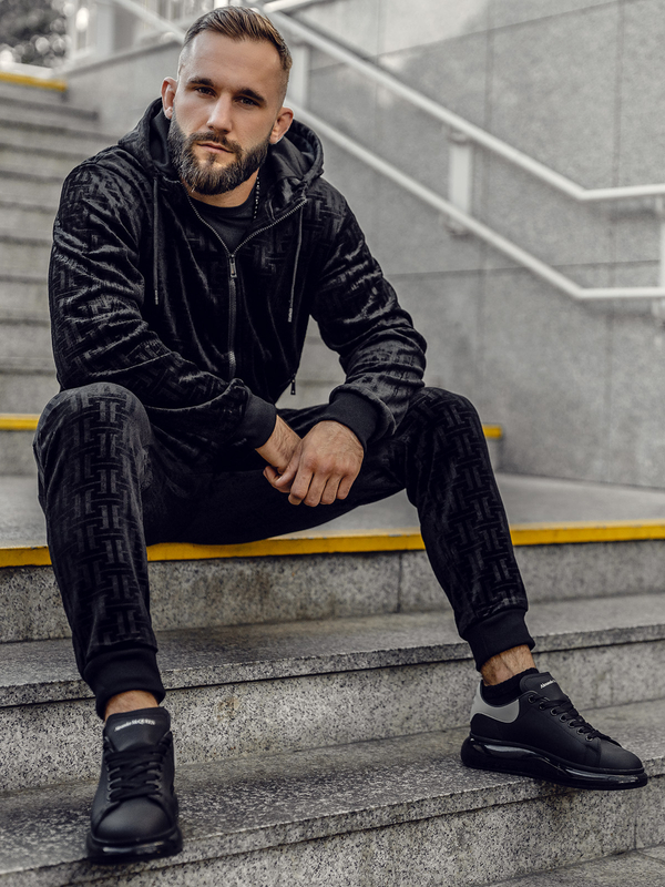 Чорний велюровий чоловічий спортивний костюм Bolf 3B113A