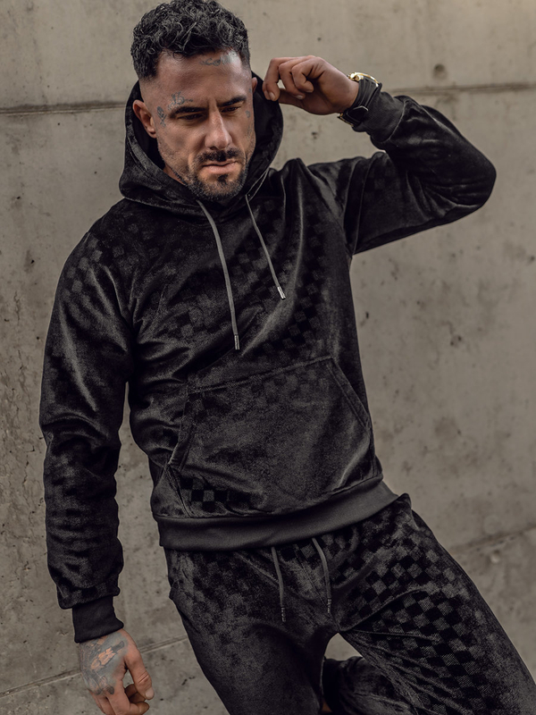 Чорний велюровий чоловічий спортивний костюм з капюшоном Bolf 3A82-A