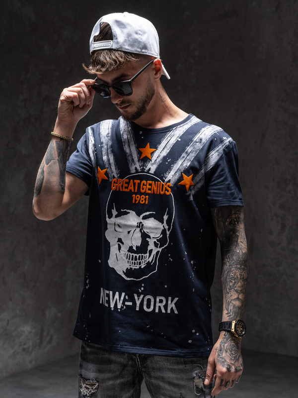 Темно-синя чоловіча футболка з принтом Bolf Y70006