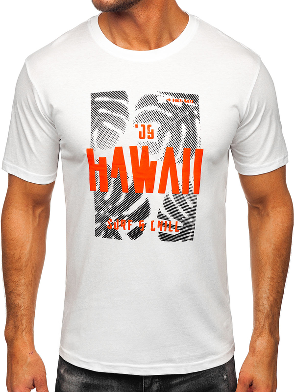 Біла бавовняна чоловіча футболка з принтом Bolf MPO3497