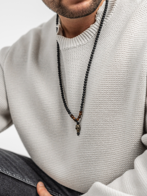 Чорне чоловіче намисто з бісеру на шнурку з підвіскою Bolf TT5502