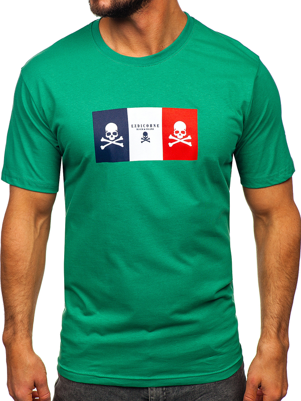 Зелена бавовняна чоловіча футболка з принтом Bolf 14784