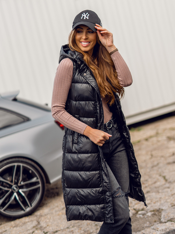 Чорний довгий жіночий стьобаний жилет Bolf B8021