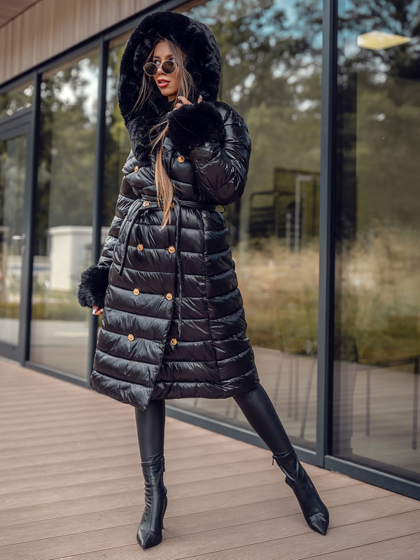 Чорна довга стьобана куртка жіноче зимове пальто з капюшоном Bolf 5M3160