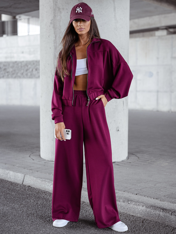 Жіночий двочастинний спортивний комплект на блискавці бордовий Bolf 821109