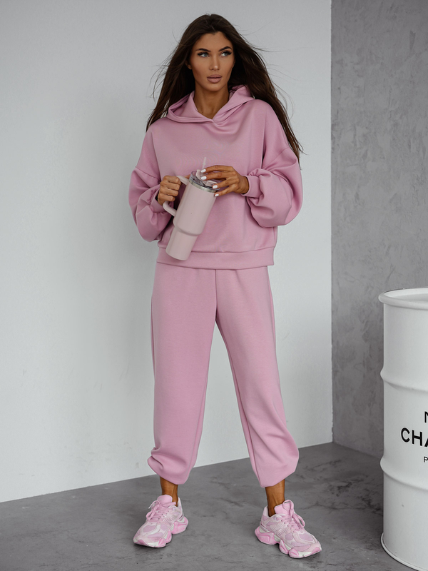 Жіночий двочастинний спортивний комплект з капюшоном пудровий Bolf 525