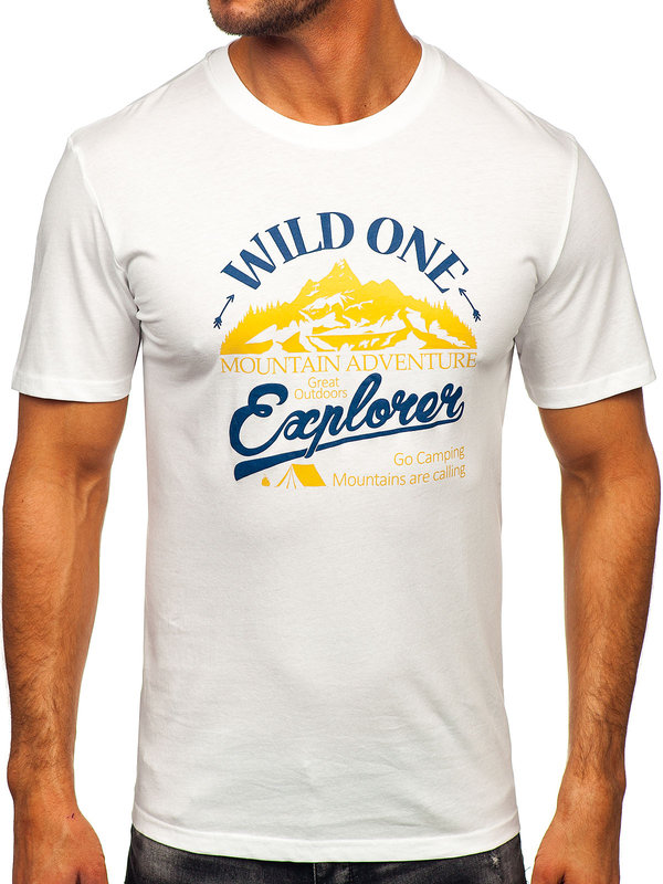 Біла бавовняна чоловіча футболка з принтом Bolf MPO3484