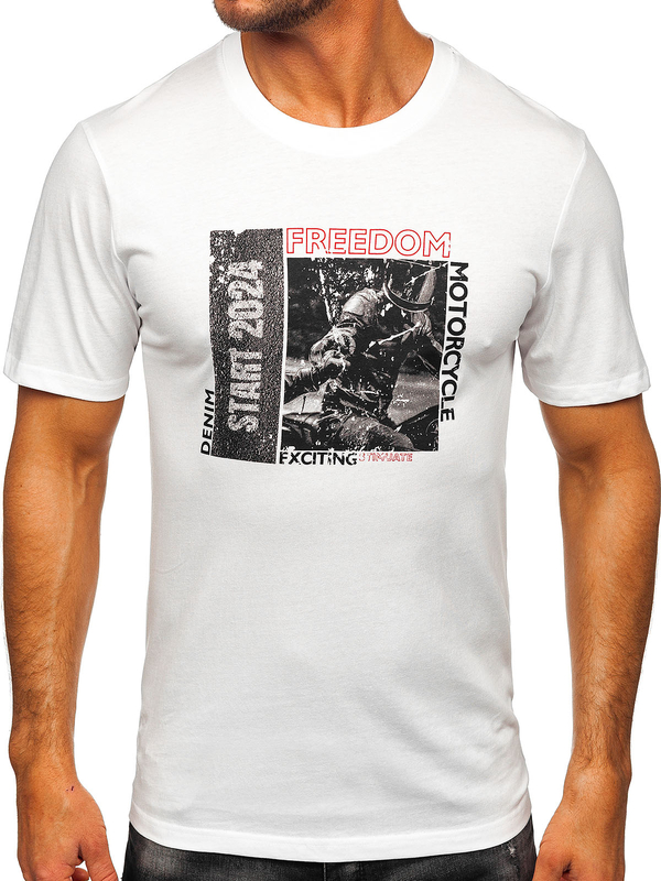 Біла бавовняна чоловіча футболка з принтом Bolf MPO3475